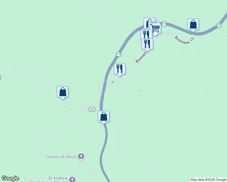 map of restaurants, bars, coffee shops, grocery stores, and more near 14582-14664 Missouri 13 business in Reeds Spring