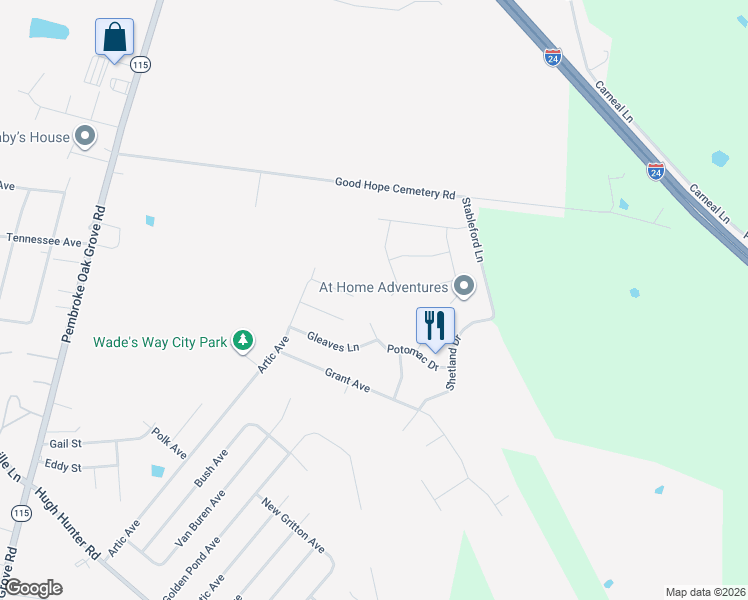 map of restaurants, bars, coffee shops, grocery stores, and more near 106 Milard Court in Oak Grove