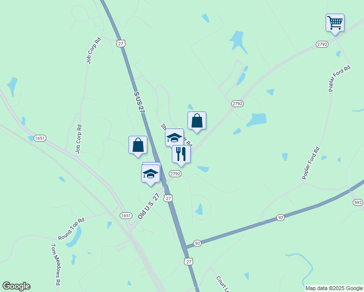 map of restaurants, bars, coffee shops, grocery stores, and more near Shady Acres Road in Pine Knot
