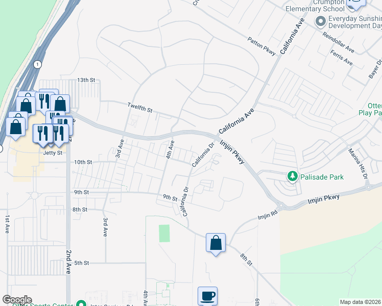 map of restaurants, bars, coffee shops, grocery stores, and more near 2810 Telegraph Boulevard in Marina