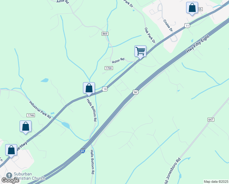 map of restaurants, bars, coffee shops, grocery stores, and more near 16574-16698 Lee Hwy in Bristol