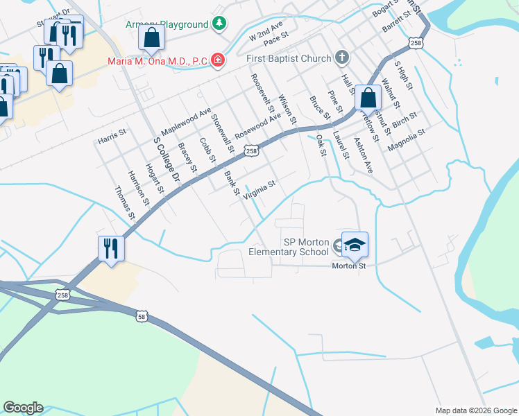 map of restaurants, bars, coffee shops, grocery stores, and more near 100 Holland Circle in Franklin