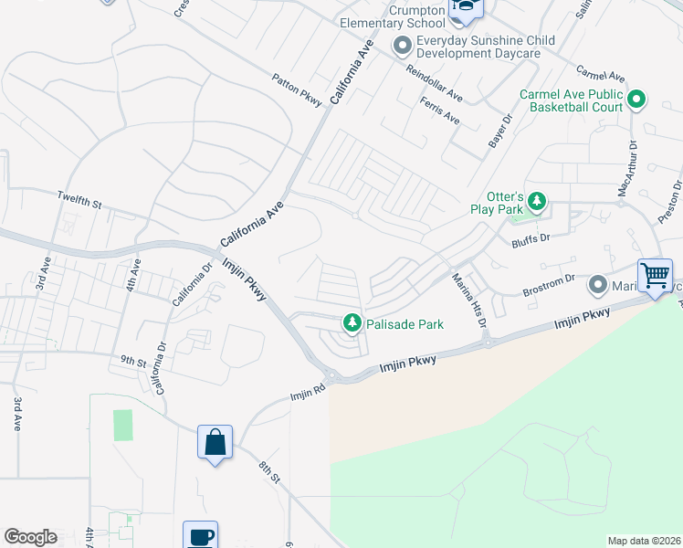 map of restaurants, bars, coffee shops, grocery stores, and more near 2975 Denali Drive in Marina