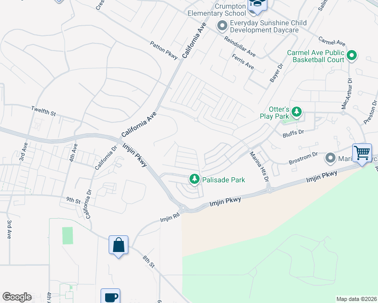 map of restaurants, bars, coffee shops, grocery stores, and more near 2975 Denali Drive in Marina
