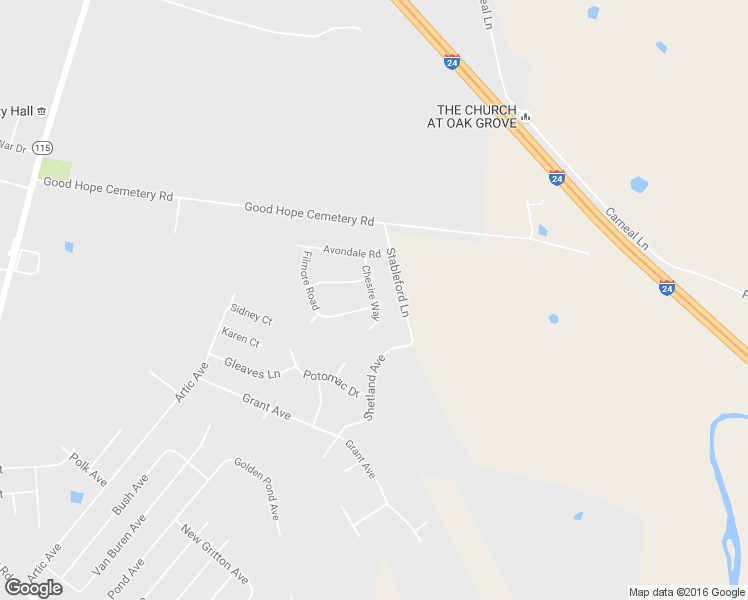 map of restaurants, bars, coffee shops, grocery stores, and more near Chesire Way in Oak Grove