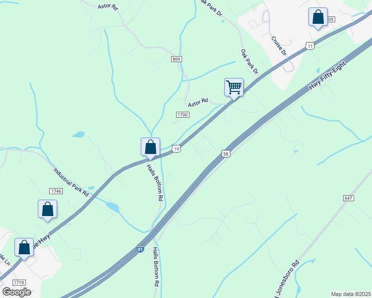 map of restaurants, bars, coffee shops, grocery stores, and more near 16574-16698 Lee Hwy in Bristol