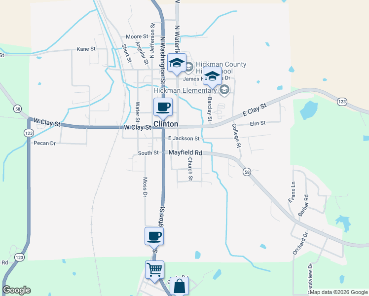 map of restaurants, bars, coffee shops, grocery stores, and more near 211 Mayfield Road in Clinton