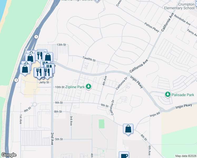 map of restaurants, bars, coffee shops, grocery stores, and more near in Marina