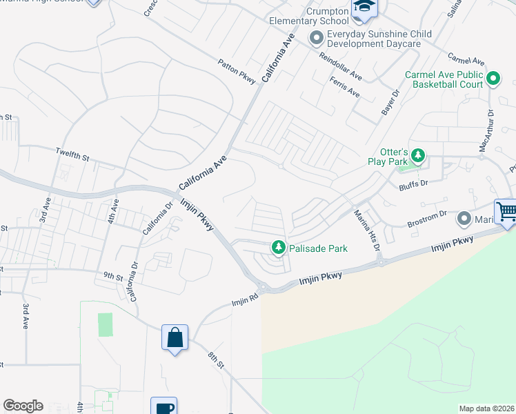 map of restaurants, bars, coffee shops, grocery stores, and more near 2989 Denali Drive in Marina