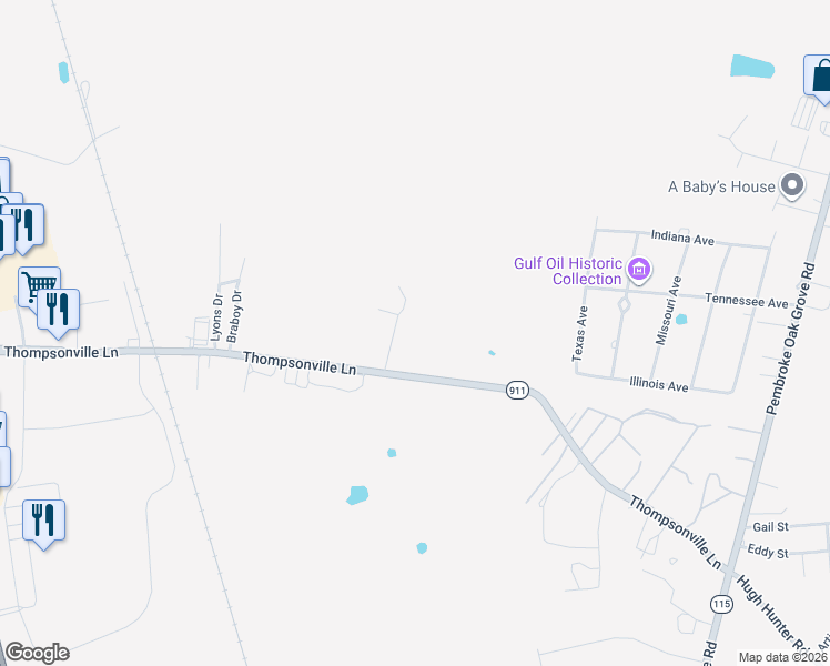 map of restaurants, bars, coffee shops, grocery stores, and more near 867-1265 Thompsonville Lane in Oak Grove