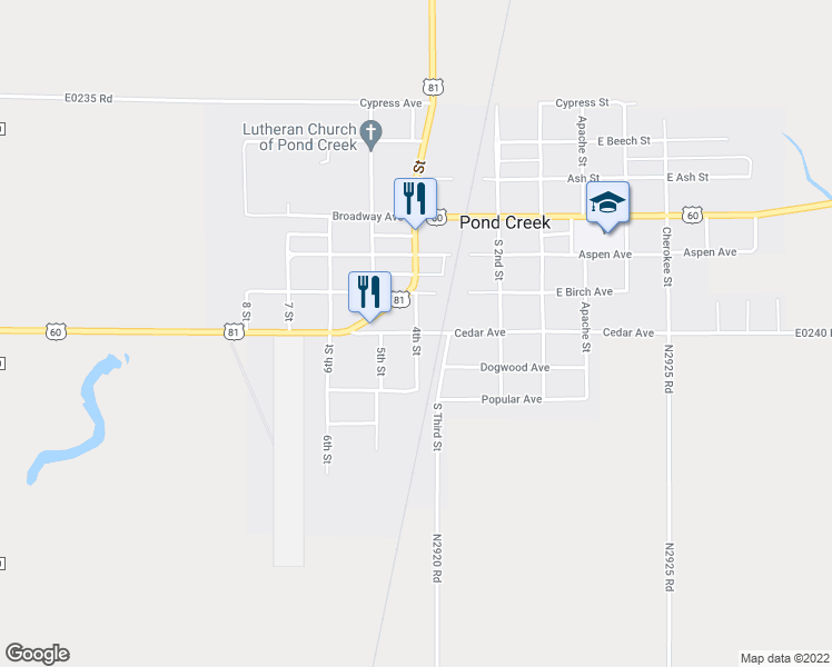 map of restaurants, bars, coffee shops, grocery stores, and more near 400 4th Street in Pond Creek