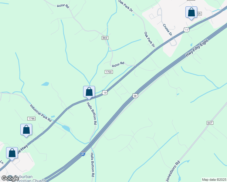 map of restaurants, bars, coffee shops, grocery stores, and more near 16574-16698 Lee Hwy in Bristol