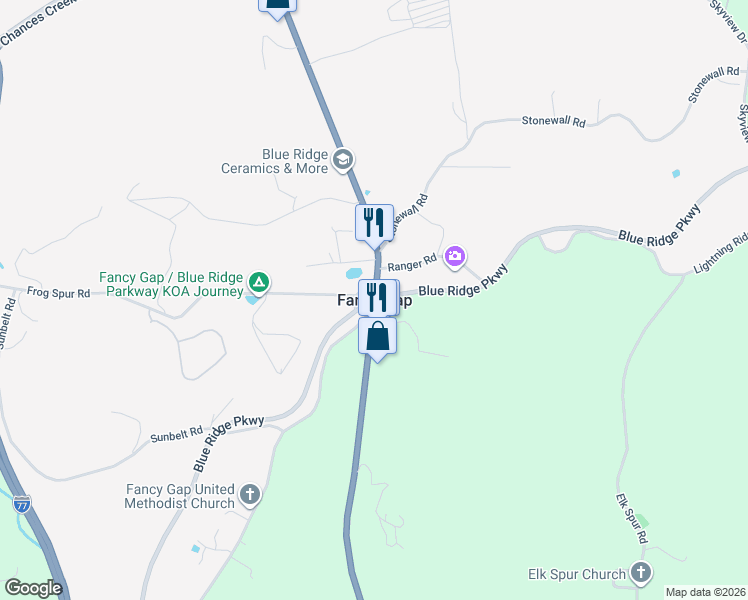 map of restaurants, bars, coffee shops, grocery stores, and more near in Fancy Gap