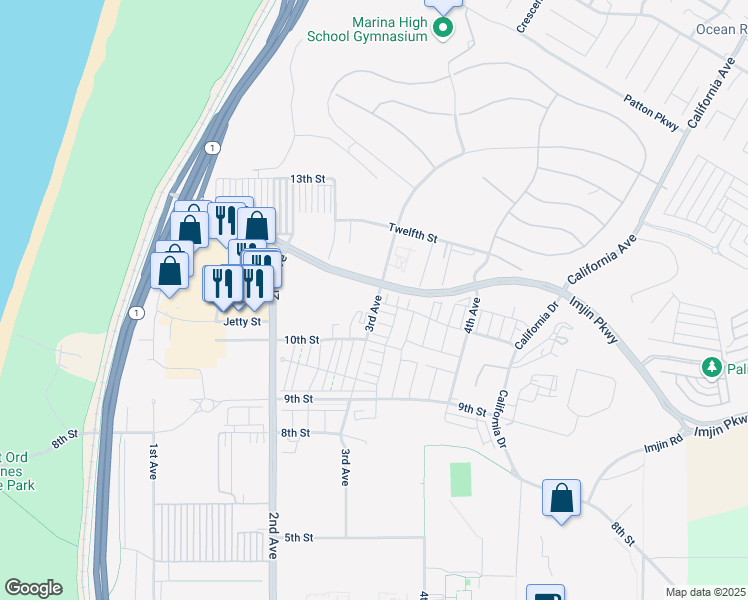 map of restaurants, bars, coffee shops, grocery stores, and more near 2849 3rd Ave in Marina