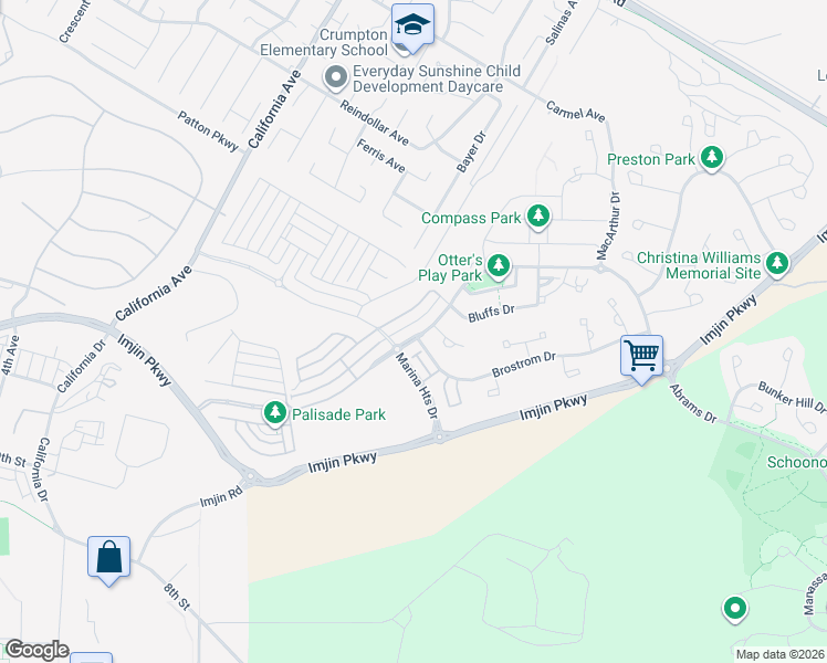 map of restaurants, bars, coffee shops, grocery stores, and more near 2997 Abrams Drive in Marina