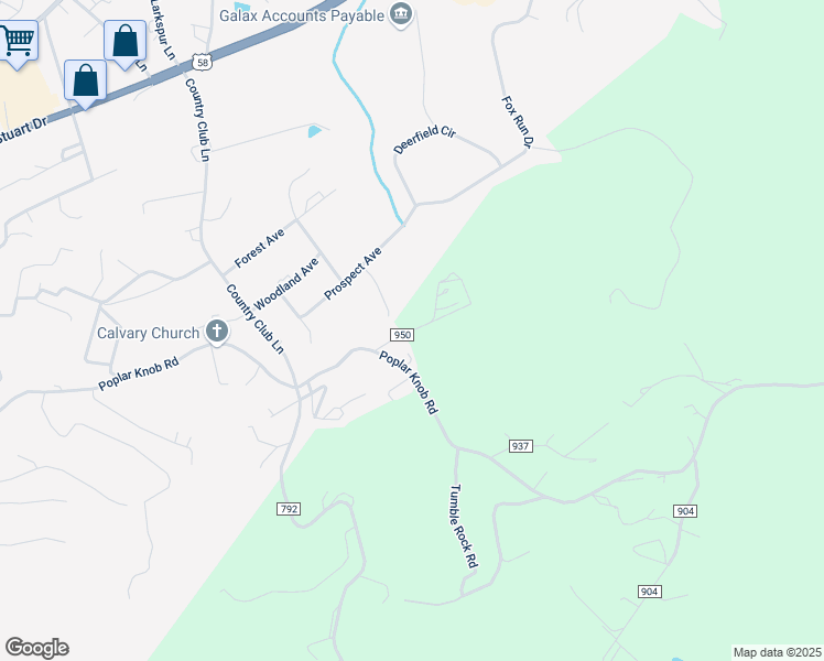 map of restaurants, bars, coffee shops, grocery stores, and more near Walnut Ave in Galax