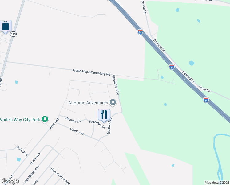 map of restaurants, bars, coffee shops, grocery stores, and more near 308 Chesire Way in Oak Grove