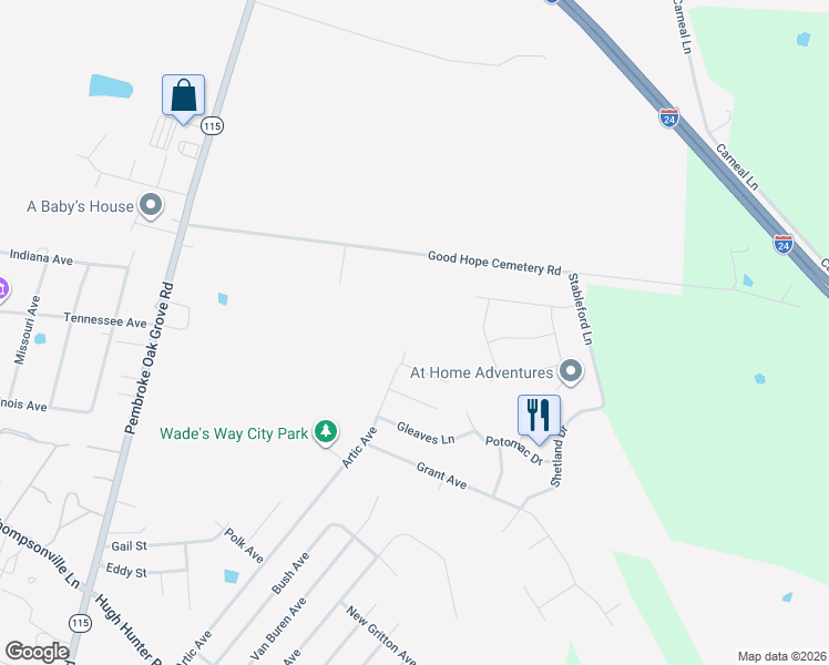 map of restaurants, bars, coffee shops, grocery stores, and more near 703 Artic Avenue in Oak Grove