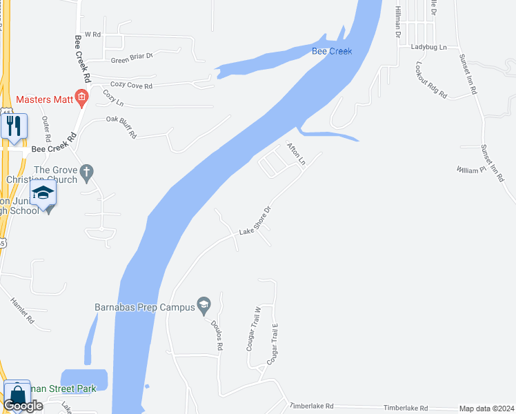 map of restaurants, bars, coffee shops, grocery stores, and more near 2145 Lake Shore Drive in Branson