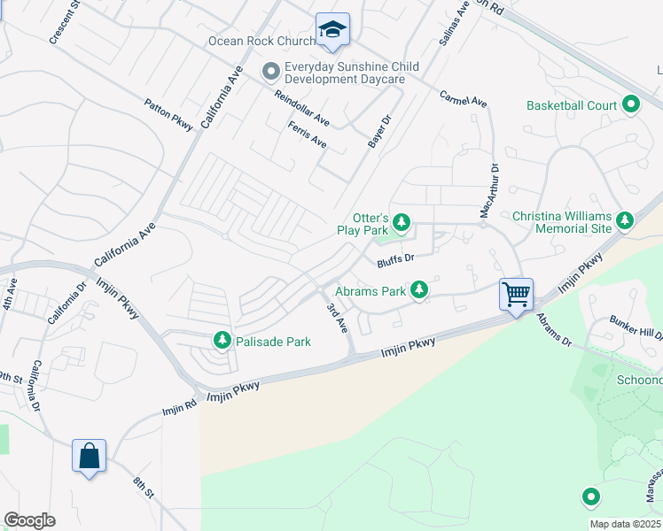 map of restaurants, bars, coffee shops, grocery stores, and more near 2997 Abrams Drive in Marina