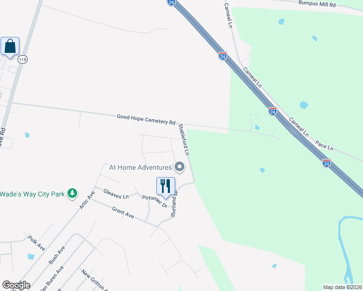 map of restaurants, bars, coffee shops, grocery stores, and more near 308 Chesire Way in Oak Grove