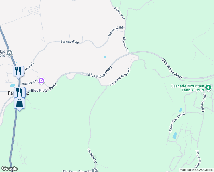 map of restaurants, bars, coffee shops, grocery stores, and more near Elk Spur Road in Fancy Gap