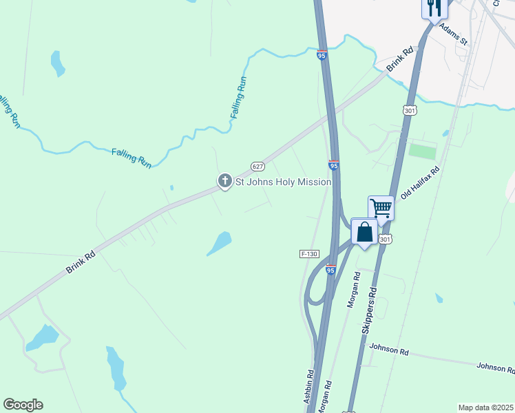 map of restaurants, bars, coffee shops, grocery stores, and more near Salem Drive in Greensville County