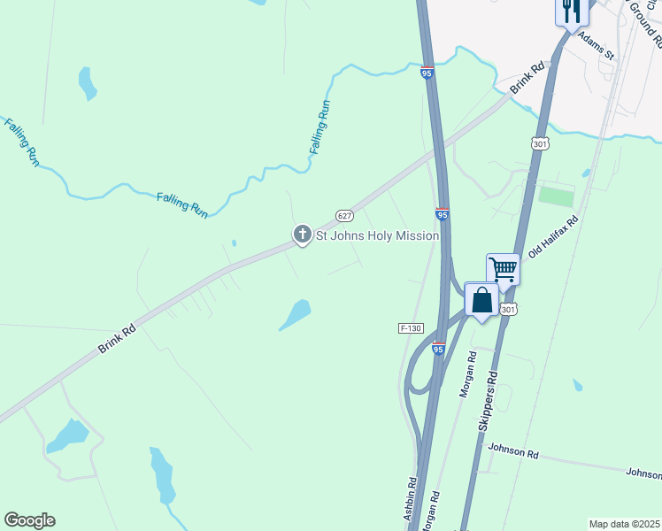 map of restaurants, bars, coffee shops, grocery stores, and more near Salem Drive in Greensville County