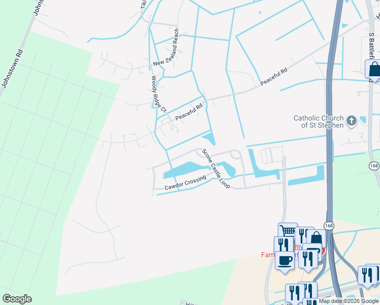 map of restaurants, bars, coffee shops, grocery stores, and more near 338 Scone Castle Loop in Chesapeake