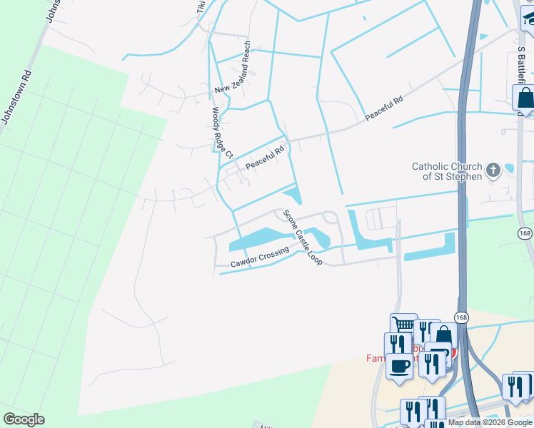 map of restaurants, bars, coffee shops, grocery stores, and more near 338 Scone Castle Loop in Chesapeake