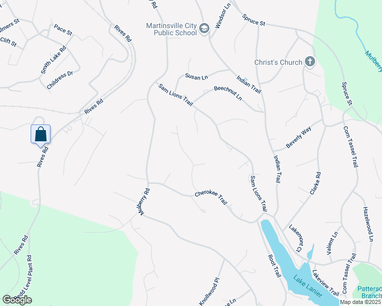 map of restaurants, bars, coffee shops, grocery stores, and more near 204 Arrowhead Trail in Martinsville