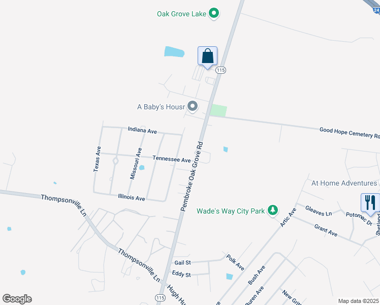 map of restaurants, bars, coffee shops, grocery stores, and more near 220 Arkansas Avenue in Oak Grove