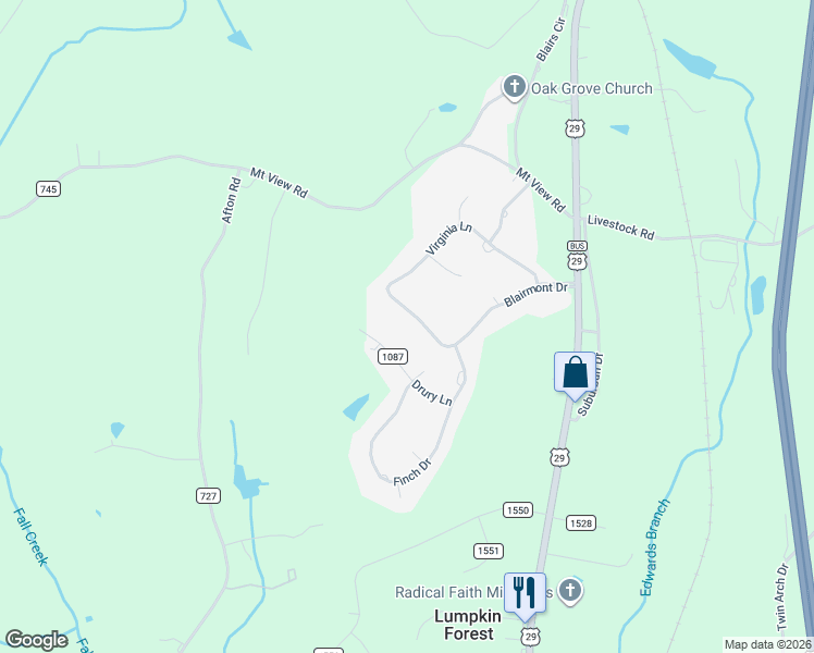 map of restaurants, bars, coffee shops, grocery stores, and more near 2889 Blairmont Drive in Danville