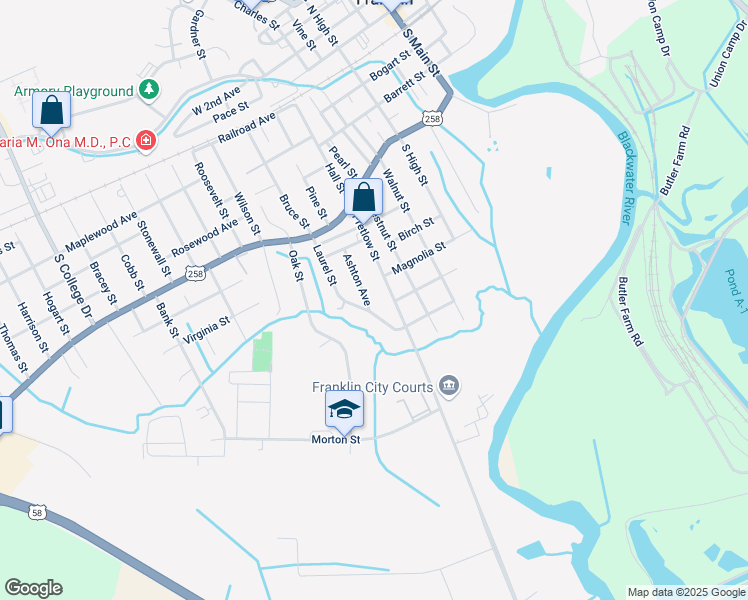 map of restaurants, bars, coffee shops, grocery stores, and more near 574 Ashton Avenue in Franklin