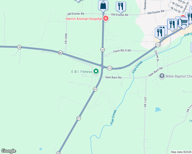 map of restaurants, bars, coffee shops, grocery stores, and more near Farm Road in Cassville