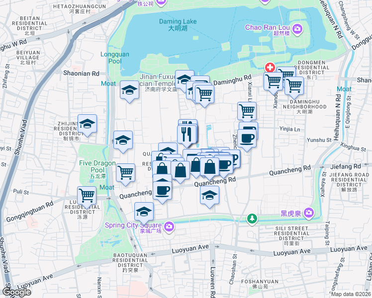 map of restaurants, bars, coffee shops, grocery stores, and more near 61 Fu Rong Jie in Ji Nan Shi