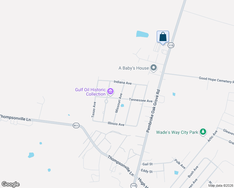 map of restaurants, bars, coffee shops, grocery stores, and more near 205 Missouri Avenue in Oak Grove