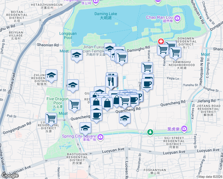 map of restaurants, bars, coffee shops, grocery stores, and more near 61 Fu Rong Jie in Ji Nan Shi