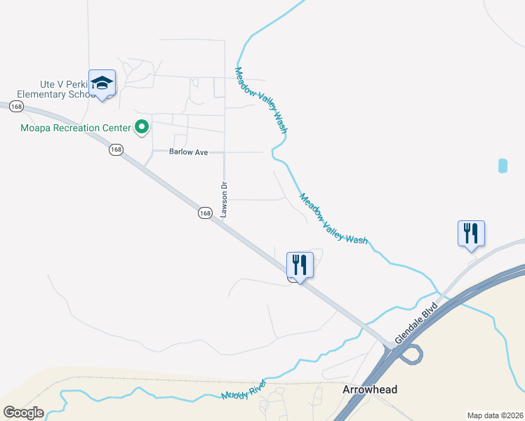 map of restaurants, bars, coffee shops, grocery stores, and more near 1745 Meadow Street in Moapa Valley
