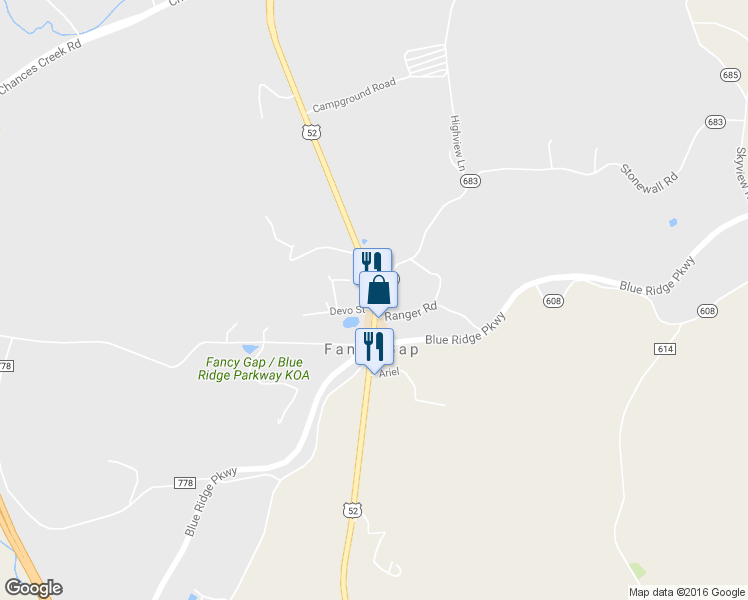 map of restaurants, bars, coffee shops, grocery stores, and more near 7830 Fancy Gap Hwy in Fancy Gap