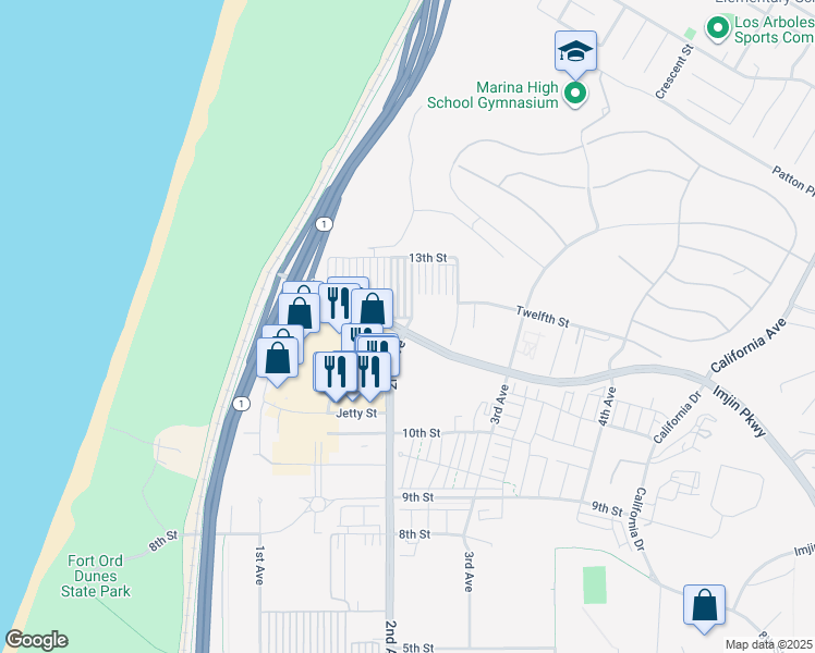 map of restaurants, bars, coffee shops, grocery stores, and more near 940 2nd Avenue in Marina
