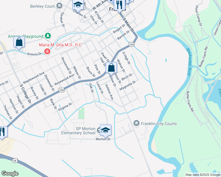 map of restaurants, bars, coffee shops, grocery stores, and more near 511 State Route 714 in Franklin
