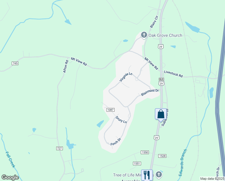 map of restaurants, bars, coffee shops, grocery stores, and more near 3284 Virginia Lane in Danville