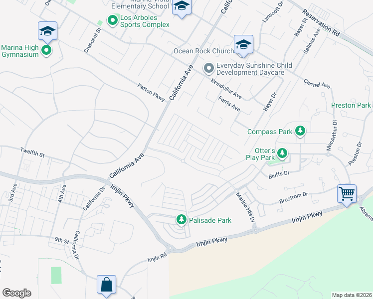 map of restaurants, bars, coffee shops, grocery stores, and more near 2993 Bonte Drive in Marina
