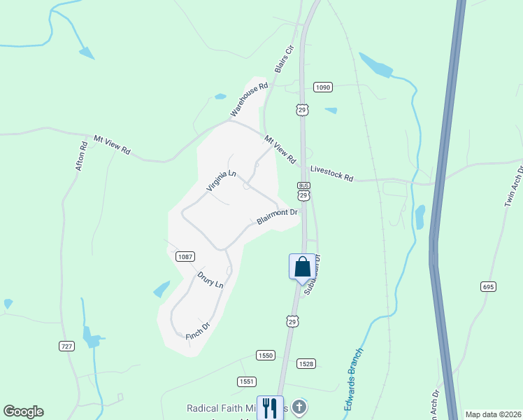 map of restaurants, bars, coffee shops, grocery stores, and more near 3209 County Road 1042 in Danville