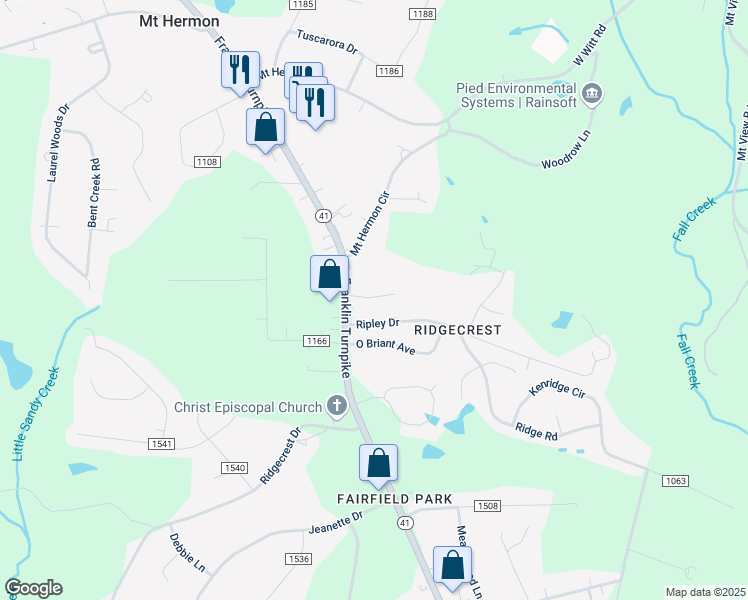 map of restaurants, bars, coffee shops, grocery stores, and more near 3560 Franklin Turnpike in Danville