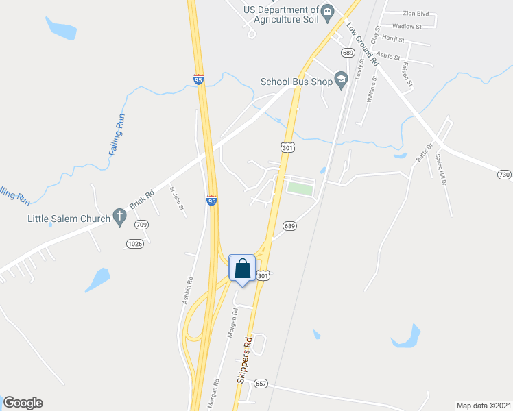 map of restaurants, bars, coffee shops, grocery stores, and more near 1325 Skippers Road in Emporia