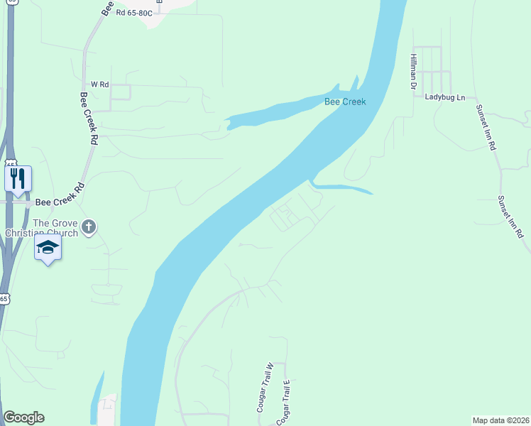 map of restaurants, bars, coffee shops, grocery stores, and more near 327 Valencia Road in Branson