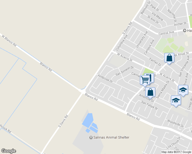 map of restaurants, bars, coffee shops, grocery stores, and more near 1104 Loyola Drive in Salinas