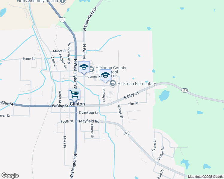 map of restaurants, bars, coffee shops, grocery stores, and more near 416 Mc Morris Street in Clinton